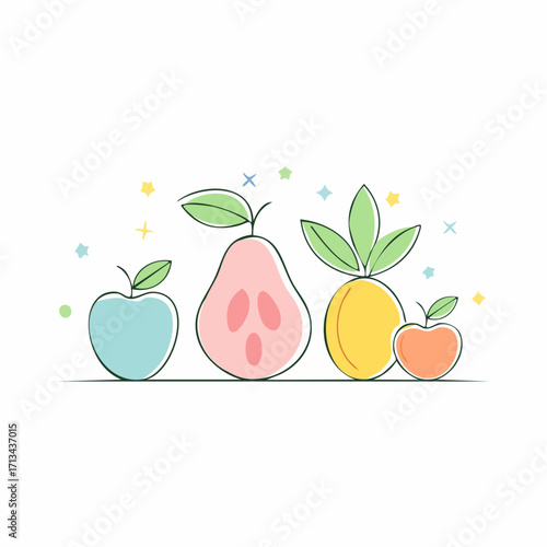 Fresh Fruit Illustration Minimalist Line Art Design