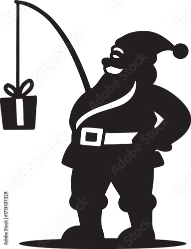 Silhouette of Santa Claus Fishing for Gift Illustration