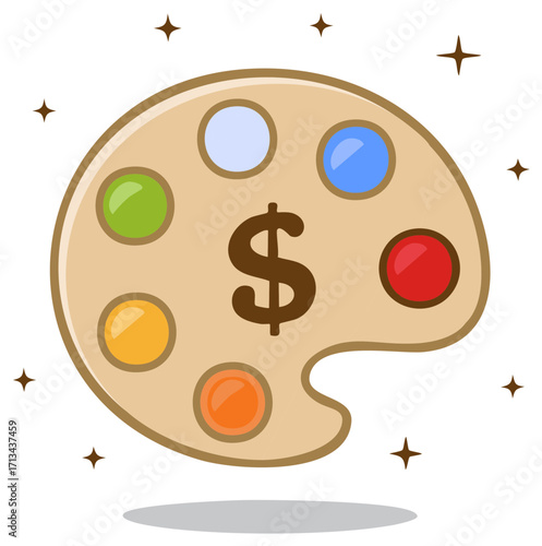 Monetizing creativity concept with an artist paint palette and a dollar sign