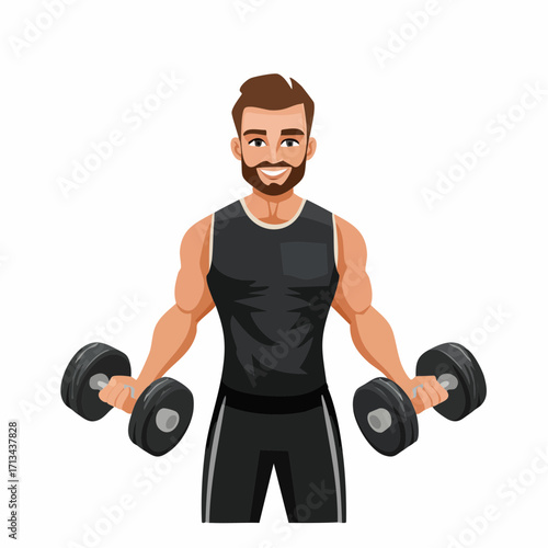 Strong man exercising with dumbbells, fitness and wellness concept for health and training