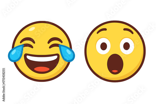 4K Animated Isolated Laugh and Wow Face Emoji Set, Social Media Expression Vector, Cartoon Smiley Icons, Emoticon Reaction Faces, Transparent Background Illustration