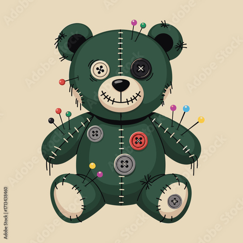 creepy teddy bear, halloween teddy, stitched bear, spooky plush, haunted toy, scary teddy, gothic bear, voodoo doll, spooky stuffed animal, halloween plush, eerie teddy bear, scary toy, creepy doll, h