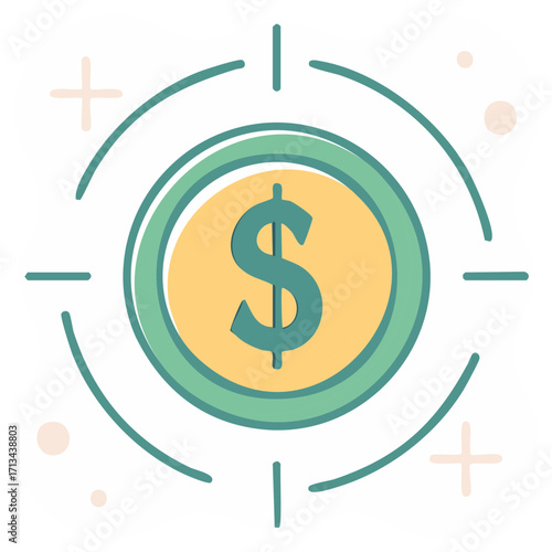 Dollar sign coin in target graphic representing financial goals and investment