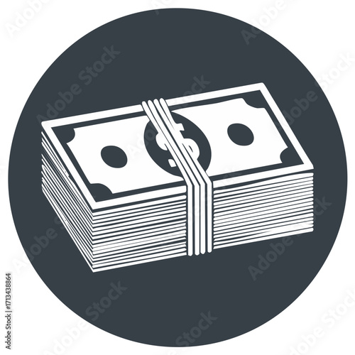 Stack of U S Dollar Bills Bound by Paper Band Icon