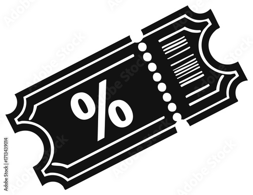 Black and white coupon with a percentage symbol and perforation lines for a sale discount deal for shoppers