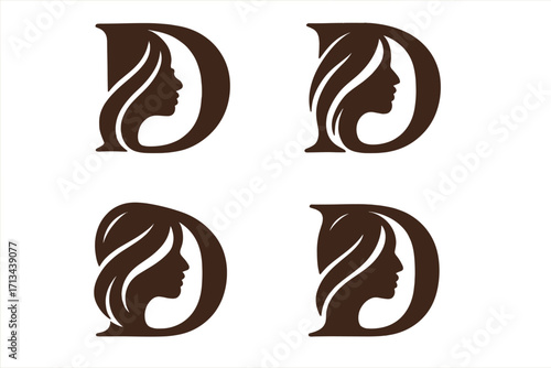 Elegant beauty monogram with letter G and graceful woman silhouette logo design, stylish vector illustration, fashion emblem, feminine branding, transparent background, decorative icon set