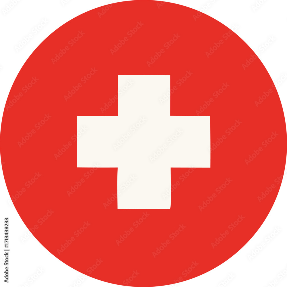Obraz premium Red circle with white cross icon graphic symbol healthcare medical emergency aid first response safety symbol medicine
