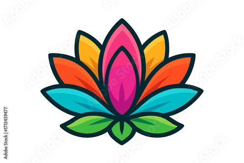 Colorful lotus flower logo design vector illustration. Abstract symbol for beauty, spa, yoga, and wellness. Vibrant, modern floral icon for meditation, harmony, and balance.