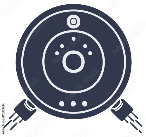 Stylized Flat Design Robot Vacuum Cleaner with Motion Lines