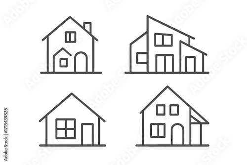 Set of house icons in thin line style. Real estate logo design elements. Modern minimalist home and building vector symbols for web, app, and branding. Architecture outline pictogram collection.