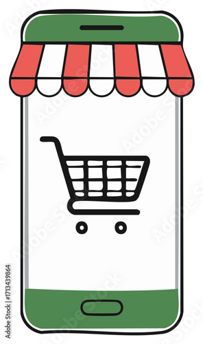 Mobile Commerce Illustration with Phone as Online Store