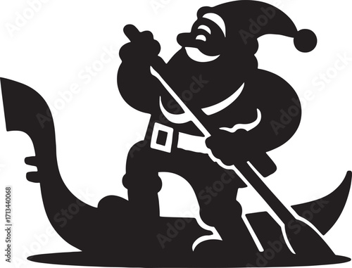 Santa Claus rowing boat simple festive illustration graphic