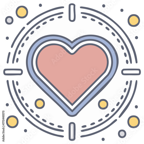 Stylized heart symbol with target design, icon love and care concept
