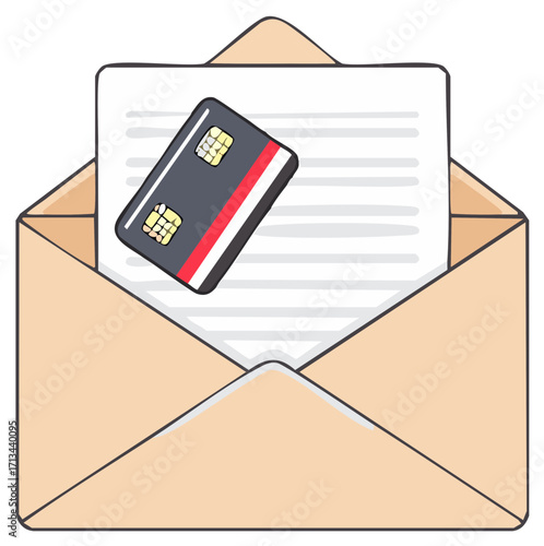 Credit card in envelope illustration. Mail payment concept. Financial letter.