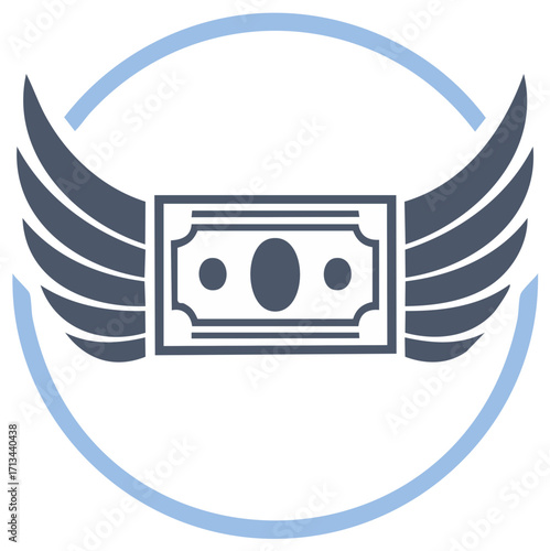 Currency Bill with Angel Wings in a Circle for Finance and Investment Applications