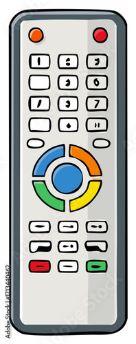 Modern Remote Control with Colorful Navigation Buttons and Numeric Keypad