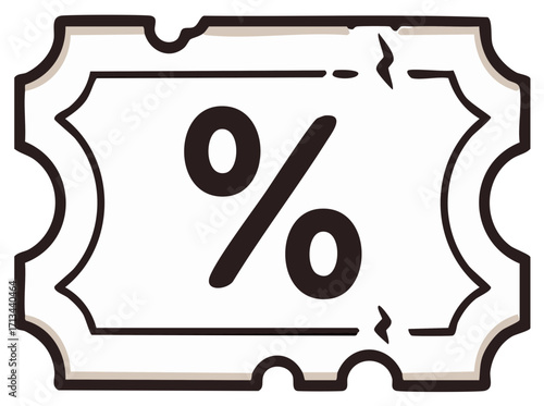 Coupon ticket with percentage symbol, paper discount for store or business.