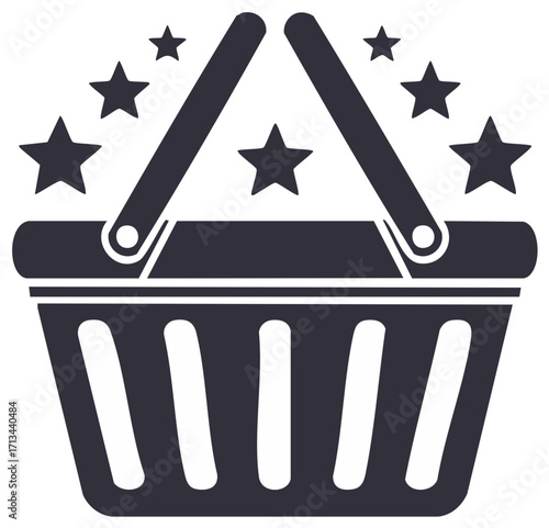 Shopping basket with stars representing quality and excellence in commerce