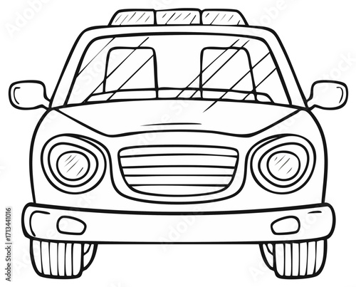 Front View of a Police Car Outline Style Emergency Vehicle Illustration