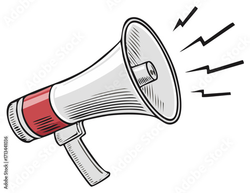 Loudspeaker Megaphone Communication Announcement with Black Sound Waves Graphic