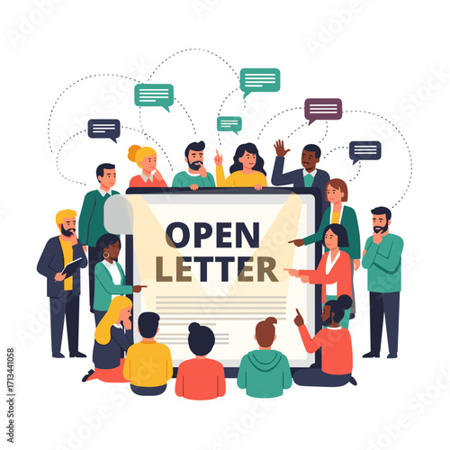 Diverse group discussing open letter