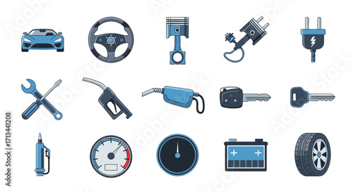 Automotive Industry Icons Set – Flat Vector Design