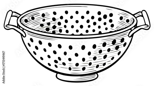 Illustration of a Metallic Colander for Cooking, Kitchenware for Washing and Draining Food