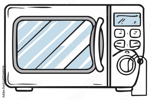 Cartoon Microwave Oven with Digital Display and Controls
