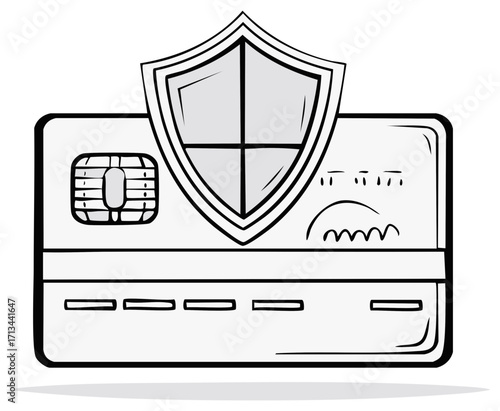 Secure payment protection concept with a hand drawn credit card and shield icon