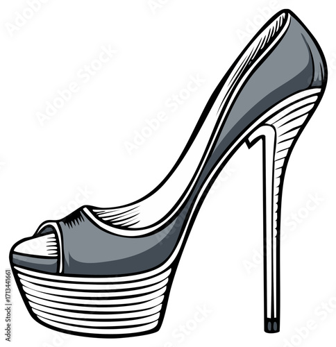 Fashionable High Heel Shoe Illustration with Platform Sole and Ankle Strap