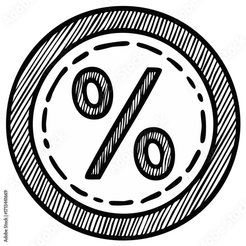Hand Drawn Percentage Symbol in Circle Border for Sales and Discounts Offers Promotion