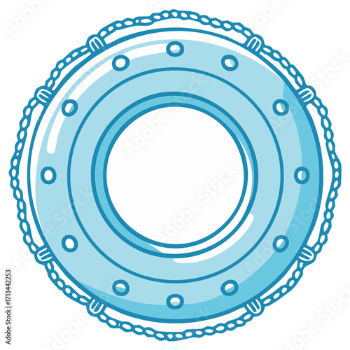 Light Blue Cartoon Porthole with Fasteners and Decorative Chains Marine Theme Element Isolated