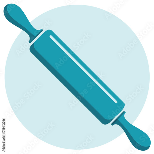 Teal rolling pin vector illustration for baking and pastry making. Modern kitchen utensil graphic design.