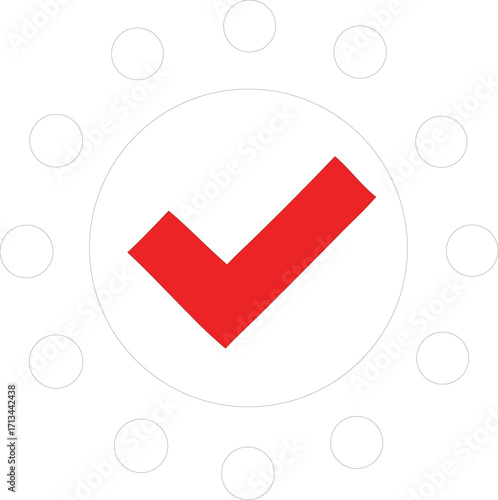 Bold red check mark symbol for success confirmation approval verification and completion isolated on white