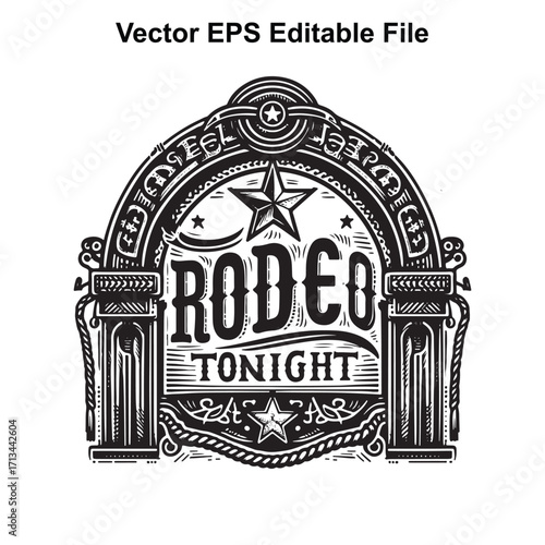 Vector art of rodeo tonight vintage emblem