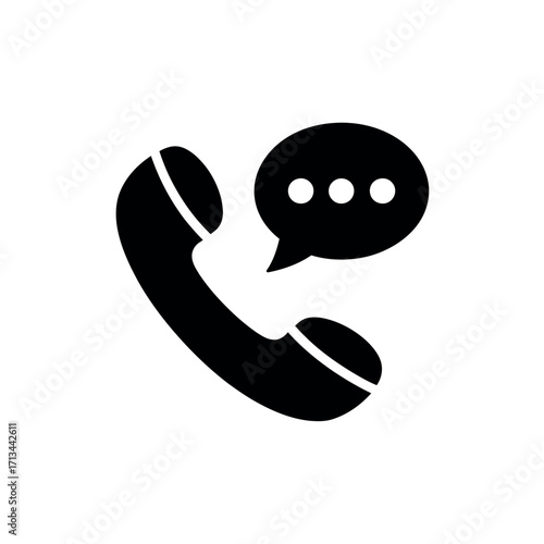 Black silhouette of a classic telephone handset with a speech bubble