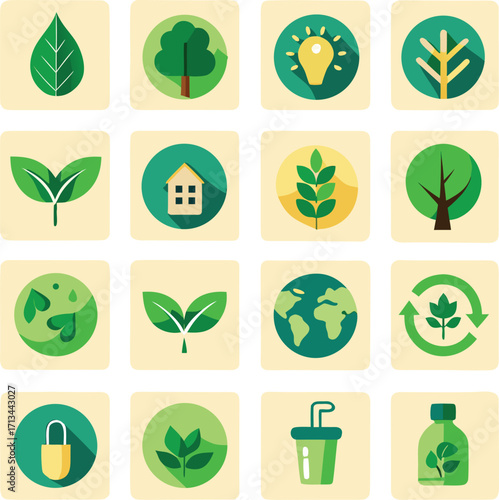 Eco-friendly icons set for sustainable living and environmental awareness themes digital art collection