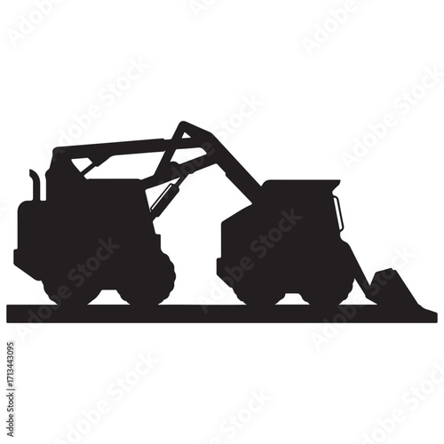 Construction Equipment Silhouette Featuring a Skid Steer Loader and a Front Loader on a Plain Background