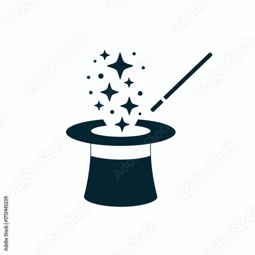 Magic hat with wand and sparkling stars illustration