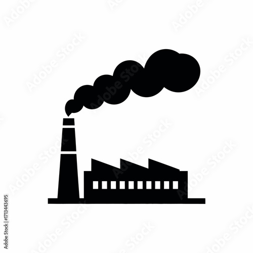 Black silhouette of a factory emitting dark smoke from its chimney