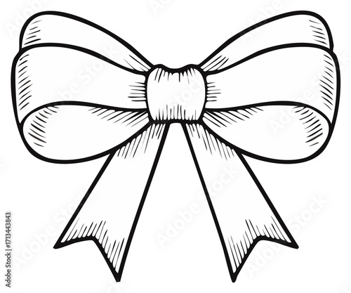 Classic hand-drawn bow tie illustration with hatching detail