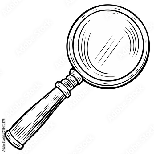 Vintage Magnifying Glass Illustration with Engraved Handle and Circular Lens