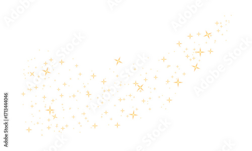 Shiny golden comet trail with sparkling star particles and festive magic light on transparent background