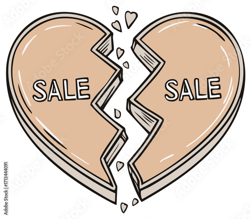 Broken Heart with Sale Text Vector Graphic for Discounts, Promotions, and Emotional Concepts
