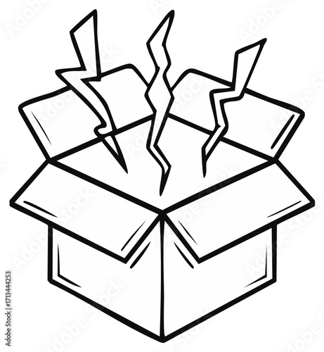 Electric Power Bursting From Open Carton Box Showing Energy Or Creative Idea