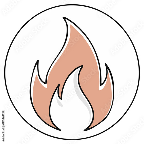 Fire Flame Circle Illustration, Hand Drawn, Bold Line Graphic