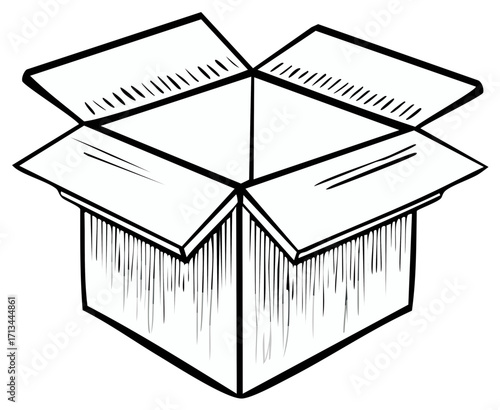 Open cardboard box with rough sketch style drawing