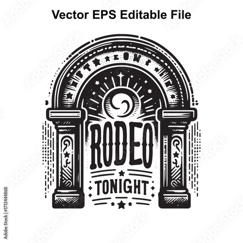 Vector art of rodeo tonight vintage archway emblem