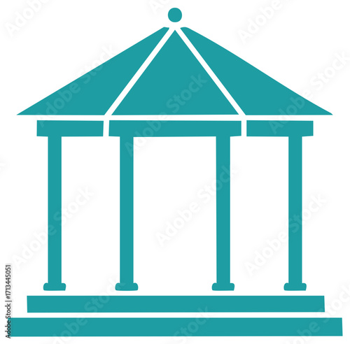 Simple Teal Icon of a Classic Building with Columns like a Courthouse or Bank