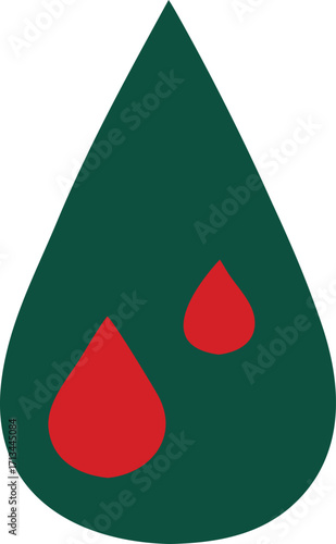 Symbolic blood drops within a large green droplet representing health and vitality concept art design element
